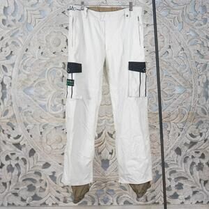 Burton White Collection Snow Pants White Nylon Pinstripe S Cargo Waterproof